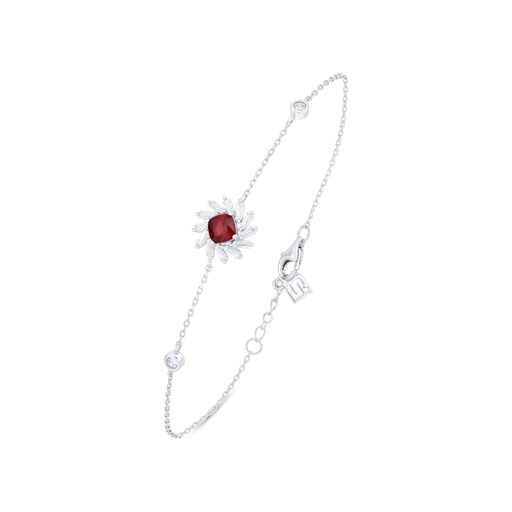 [BRC01RUB00WCZB468] Sterling Silver 925 Bracelet Rhodium Plated Embedded With Ruby Corundum And White Zircon