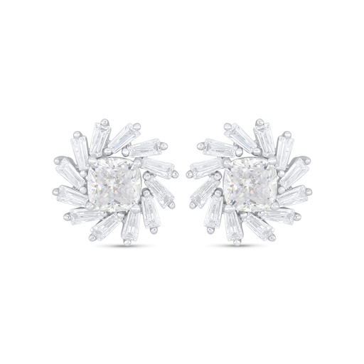 [EAR01WCZ00000C920] Sterling Silver 925 Earring Rhodium Plated Embedded With White Zircon