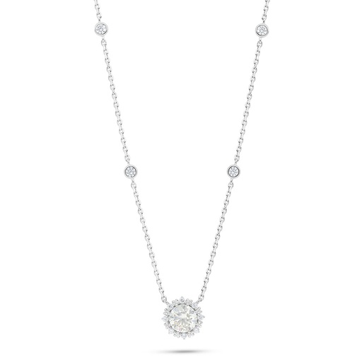 [NCL01CIT00WCZC005] Sterling Silver 925 Necklace Rhodium Plated Embedded With Yellow Diamond And White Zircon