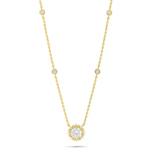 [NCL02CIT00WCZC005] Sterling Silver 925 Necklace Golden Plated Embedded With Yellow Diamond And White Zircon