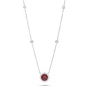 Sterling Silver 925 Necklace Rhodium Plated Embedded With Ruby Corundum And White Zircon