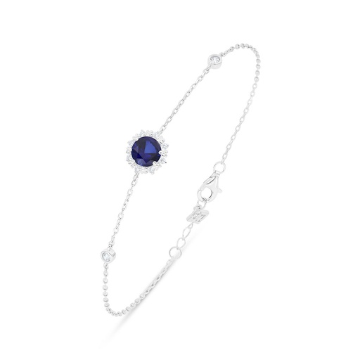 [BRC01SAP00WCZB469] Sterling Silver 925 Bracelet Rhodium Plated Embedded With Sapphire Corundum And White Zircon