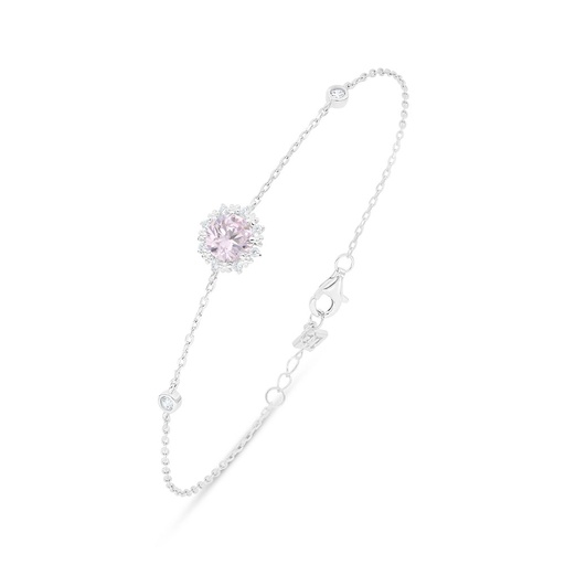 [BRC01PIK00WCZB469] Sterling Silver 925 Bracelet Rhodium Plated Embedded With Pink Zircon And White Zircon