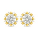 Sterling Silver 925 Earring Golden Plated Embedded With Yellow Diamond And White Zircon