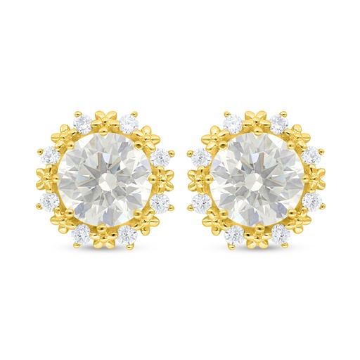 [EAR02CIT00WCZC921] Sterling Silver 925 Earring Golden Plated Embedded With Yellow Diamond And White Zircon