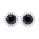 Sterling Silver 925 Earring Rhodium Plated Embedded With Sapphire Corundum And White Zircon