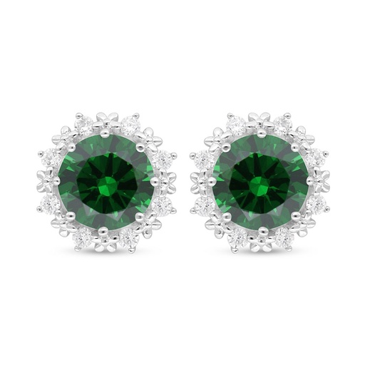 [EAR01EMR00WCZC921] Sterling Silver 925 Earring Rhodium Plated Embedded With Emerald Zircon And White Zircon