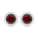 Sterling Silver 925 Earring Rhodium Plated Embedded With Ruby Corundum And White Zircon