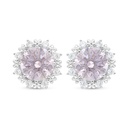 Sterling Silver 925 Earring Rhodium Plated Embedded With Pink Zircon And White Zircon