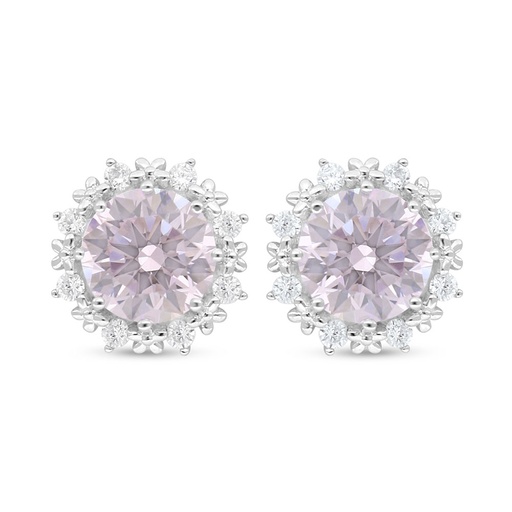 [EAR01PIK00WCZC921] Sterling Silver 925 Earring Rhodium Plated Embedded With Pink Zircon And White Zircon