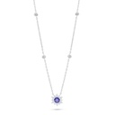 Sterling Silver 925 Necklace Rhodium Plated Embedded With Sapphire Corundum And White Zircon