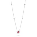 Sterling Silver 925 Necklace Rhodium Plated Embedded With Ruby Corundum And White Zircon