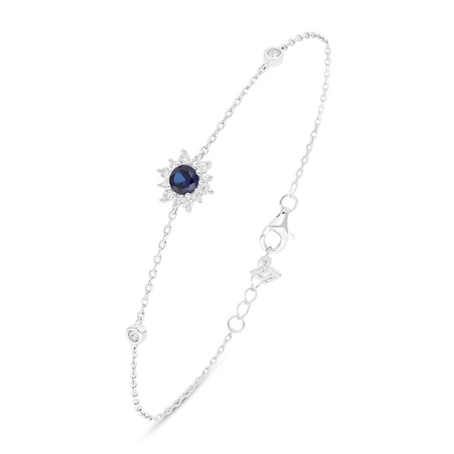 [BRC01SAP00WCZB471] Sterling Silver 925 Bracelet Rhodium Plated Embedded With Sapphire Corundum And White Zircon