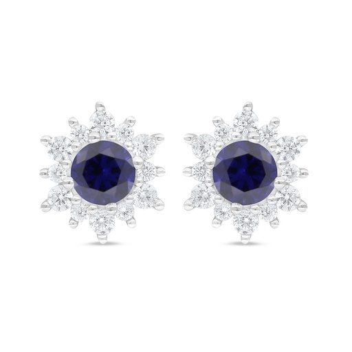 [EAR01SAP00WCZC923] Sterling Silver 925 Earring Rhodium Plated Embedded With Sapphire Corundum And White Zircon