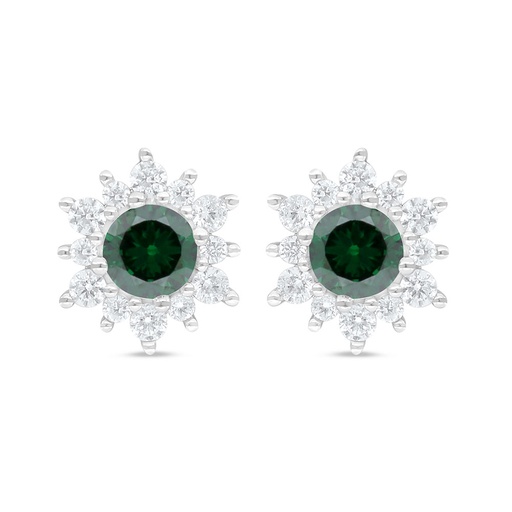 [EAR01EMR00WCZC923] Sterling Silver 925 Earring Rhodium Plated Embedded With Emerald Zircon And White Zircon