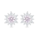 Sterling Silver 925 Earring Rhodium Plated Embedded With Pink Zircon And White Zircon