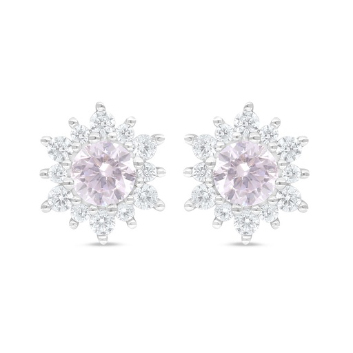 [EAR01PIK00WCZC923] Sterling Silver 925 Earring Rhodium Plated Embedded With Pink Zircon And White Zircon