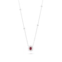 Sterling Silver 925 Necklace Rhodium Plated Embedded With Ruby Corundum And White Zircon