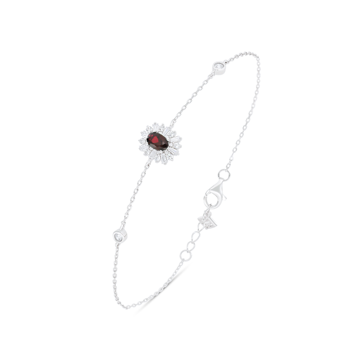 [BRC01RUB00WCZB472] Sterling Silver 925 Bracelet Rhodium Plated Embedded With Ruby Corundum And White Zircon