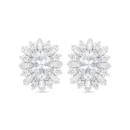 [EAR01WCZ00000C924] Sterling Silver 925 Earring Rhodium Plated Embedded With White Zircon