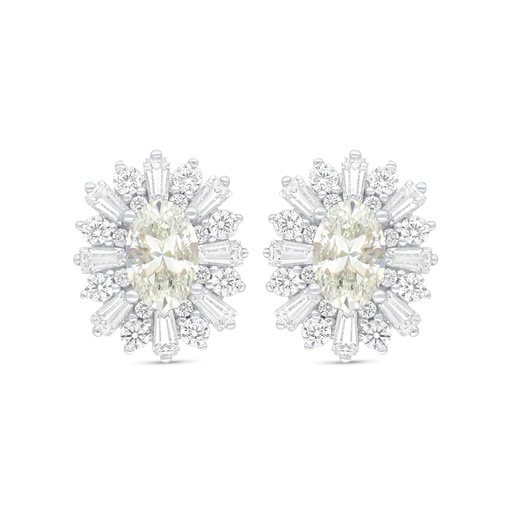 [EAR01CIT00WCZC924] Sterling Silver 925 Earring Rhodium Plated Embedded With Yellow Diamond And White Zircon