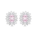 Sterling Silver 925 Earring Rhodium Plated Embedded With Pink Zircon And White Zircon