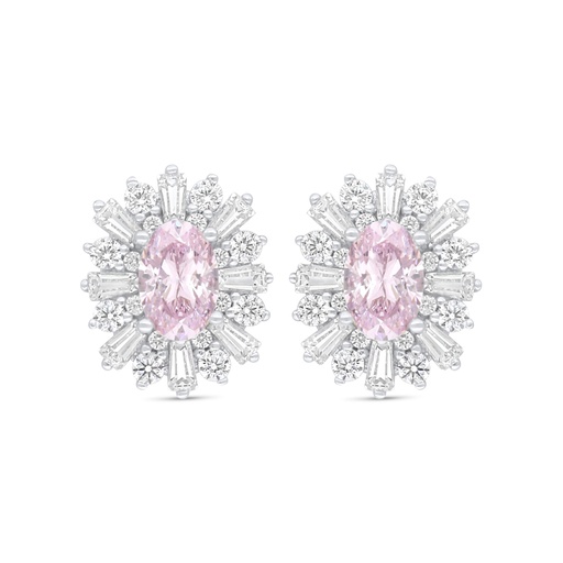 [EAR01PIK00WCZC924] Sterling Silver 925 Earring Rhodium Plated Embedded With Pink Zircon And White Zircon