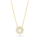 Sterling Silver 925 Necklace Golden Plated Embedded With Natural White Pearl And White Zircon 