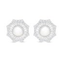 Sterling Silver 925 Earring Rhodium Plated Embedded With Natural White Pearl And White Zircon 