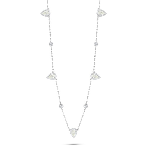 [NCL01CIT00WCZC010] Sterling Silver 925 Necklace Rhodium Plated Embedded With Yellow Diamond And White Zircon