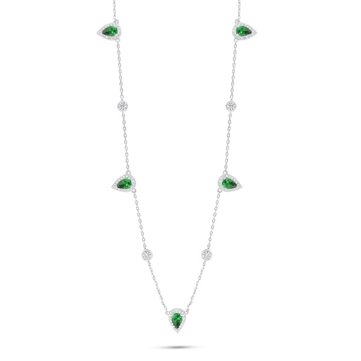 [NCL01EMR00WCZC010] Sterling Silver 925 Necklace Rhodium Plated Embedded With Emerald Zircon And White Zircon