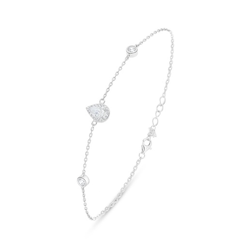 [BRC01WCZ00000B473] Sterling Silver 925 Bracelet Rhodium Plated Embedded With White Zircon