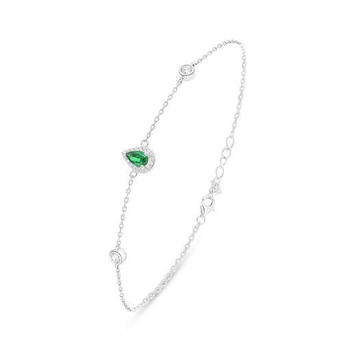 [BRC01EMR00WCZB473] Sterling Silver 925 Bracelet Rhodium Plated Embedded With Emerald Zircon And White Zircon