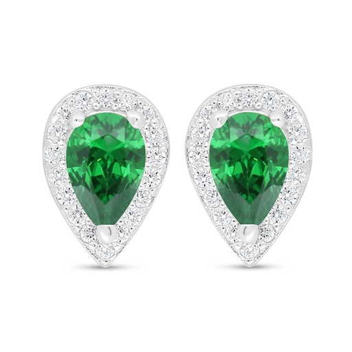 [EAR01EMR00WCZC926] Sterling Silver 925 Earring Rhodium Plated Embedded With Emerald Zircon And White Zircon