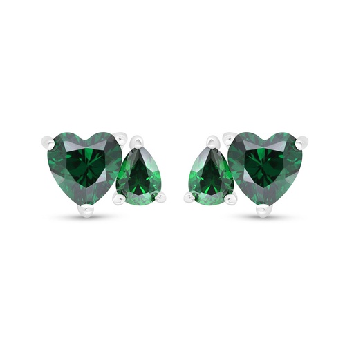 [EAR01EMR00WCZC927] Sterling Silver 925 Earring Rhodium Plated Embedded With Emerald Zircon 