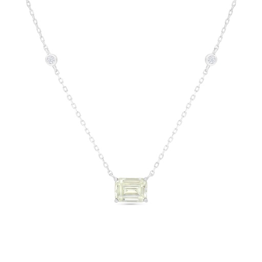 [NCL01CIT00WCZC012] Sterling Silver 925 Necklace Rhodium Plated Embedded With Yellow Diamond And White Zircon