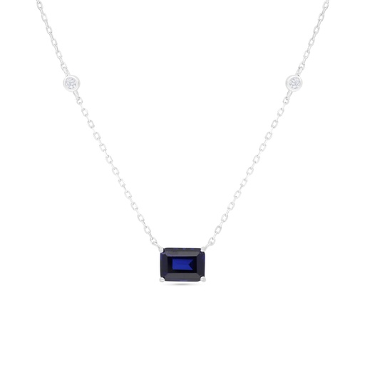 [NCL01SAP00WCZC012] Sterling Silver 925 Necklace Rhodium Plated Embedded With Sapphire Corundum And White Zircon