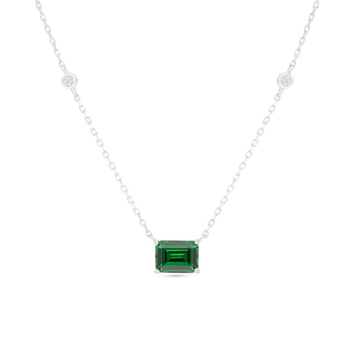 [NCL01EMR00WCZC012] Sterling Silver 925 Necklace Rhodium Plated Embedded With Emerald Zircon And White Zircon