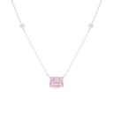 Sterling Silver 925 Necklace Rhodium Plated Embedded With Pink Zircon And White Zircon