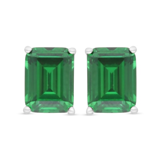 [EAR01EMR00000C928] Sterling Silver 925 Earring Rhodium Plated Embedded With Emerald Zircon 