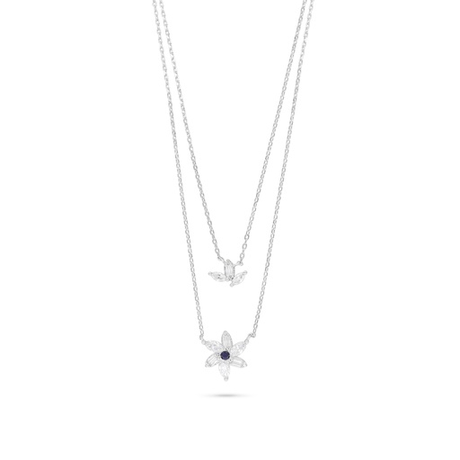 [NCL01SAP00WCZC021] Sterling Silver 925 Necklace Rhodium Plated Embedded With Sapphire Corundum And White Zircon