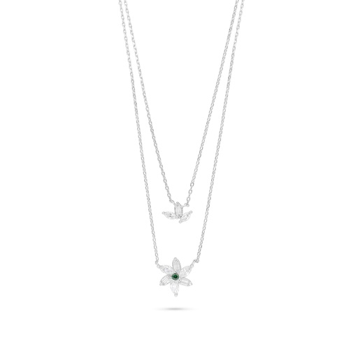 [NCL01EMR00WCZC021] Sterling Silver 925 Necklace Rhodium Plated Embedded With Emerald Zircon And White Zircon