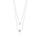 Sterling Silver 925 Necklace Rhodium Plated Embedded With Ruby Corundum And White Zircon