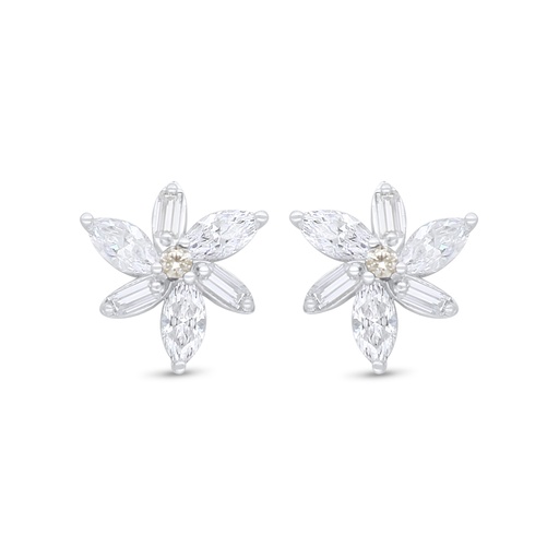 [EAR01CIT00WCZC937] Sterling Silver 925 Earring Rhodium Plated Embedded With Yellow Diamond And White Zircon