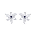 Sterling Silver 925 Earring Rhodium Plated Embedded With Sapphire Corundum And White Zircon