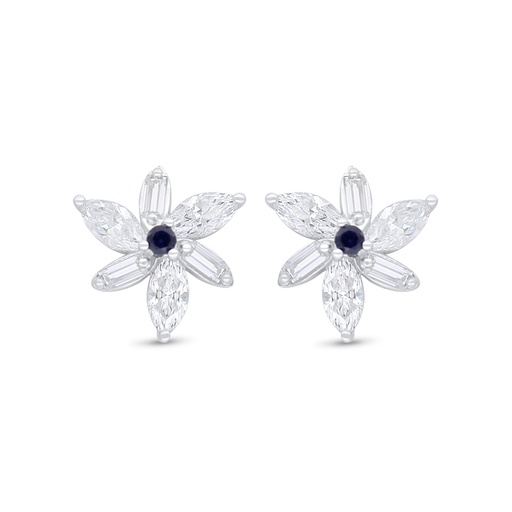 [EAR01SAP00WCZC937] Sterling Silver 925 Earring Rhodium Plated Embedded With Sapphire Corundum And White Zircon