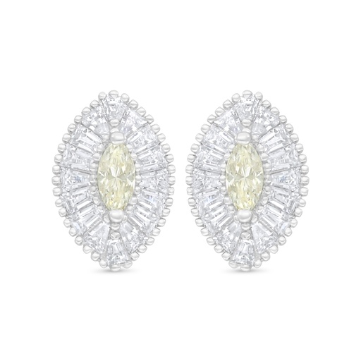 [EAR01CIT00WCZC939] Sterling Silver 925 Earring Rhodium Plated Embedded With Yellow Diamond And White Zircon