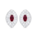 Sterling Silver 925 Earring Rhodium Plated Embedded With Ruby Corundum And White Zircon