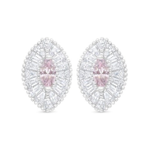 [EAR01PIK00WCZC939] Sterling Silver 925 Earring Rhodium Plated Embedded With Pink Zircon And White Zircon