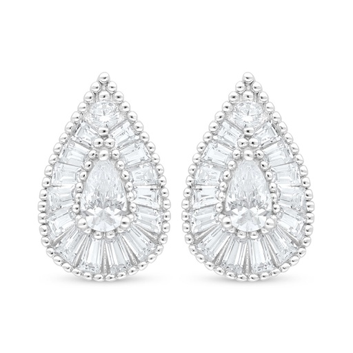 [EAR01WCZ00000C940] Sterling Silver 925 Earring Rhodium Plated Embedded With White Zircon